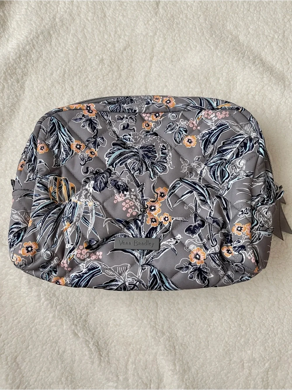 Vera Bradley Gray Floral Quilted Pouch